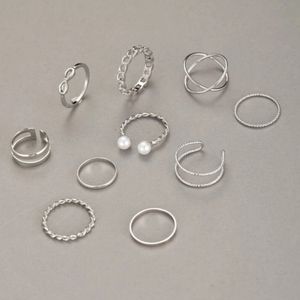 Silver Midi Pearl Cuff Rings Lot of 10
